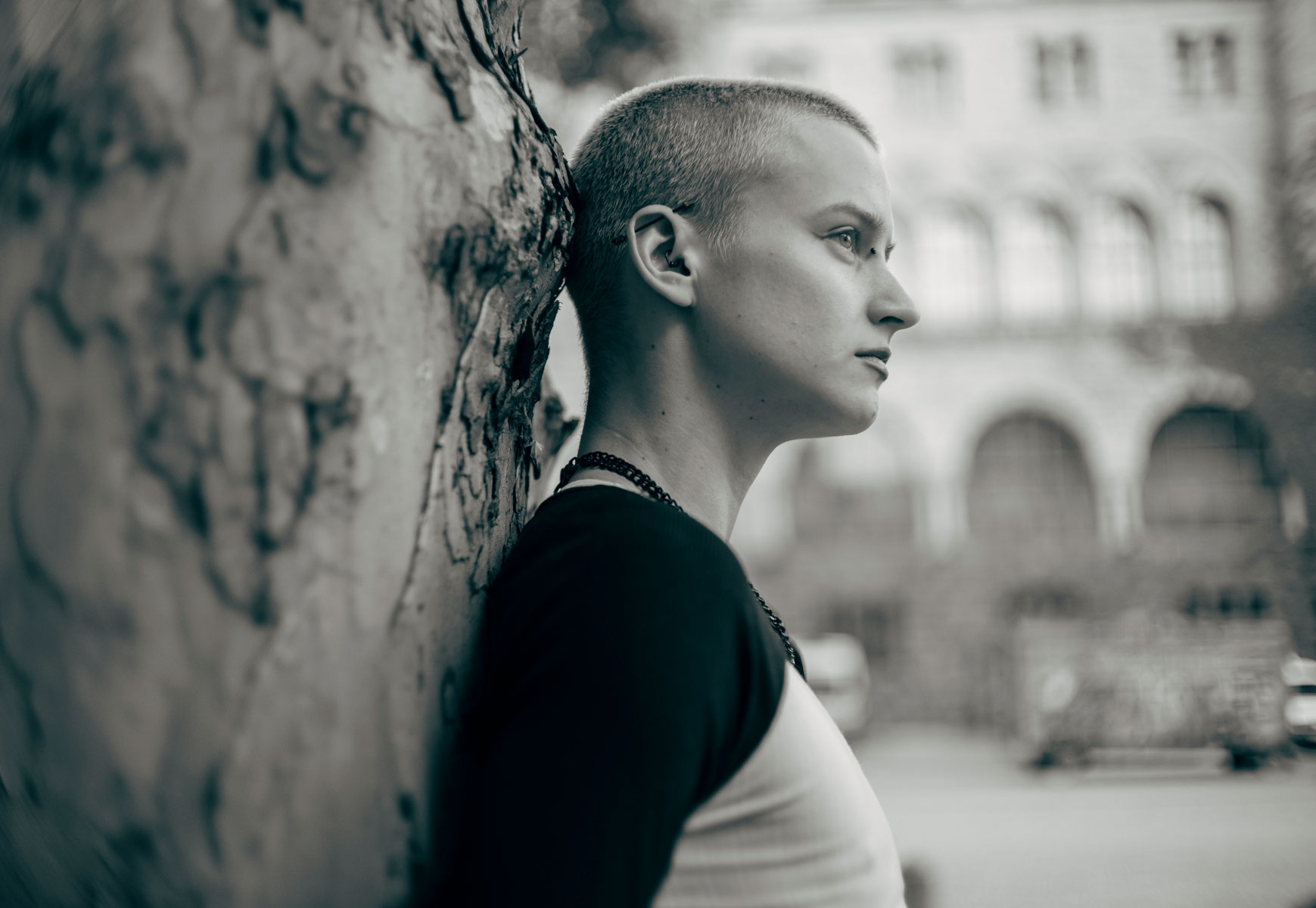 a young man seen in profile - conversation graphic