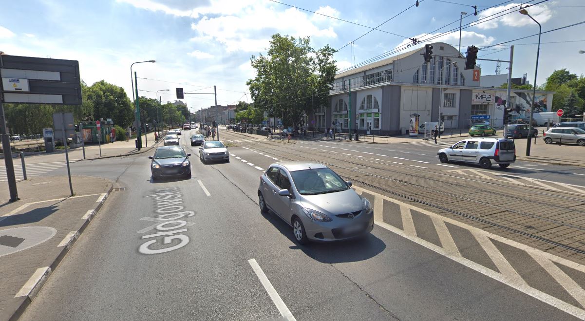 Na ul. Głogowskiej wchodzą w życie kolejne czasowe zmiany organizacji ruchu na tej ulicy fot google maps - grafika rozmowy