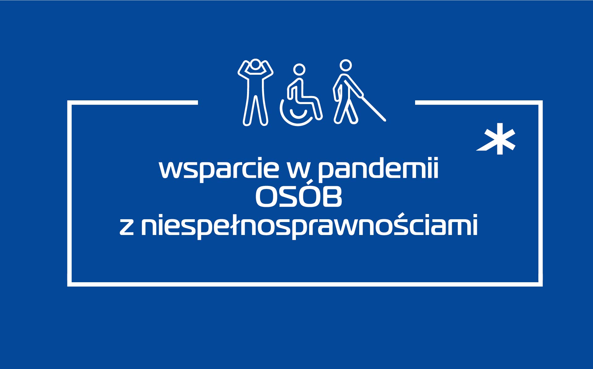 Grafika: na granatowym tle napis: "wsparcie w pandemii osób z niepełnosprawnościami", nad nim schematyczne sylwetki ludzkie - grafika rozmowy