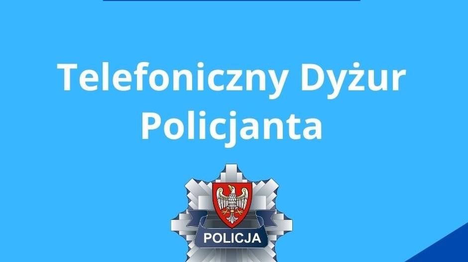 Grafika, na jasnoniebieskim tle policyjna odznaka i napis: Telefoniczny Dyżur Policjanta - grafika rozmowy