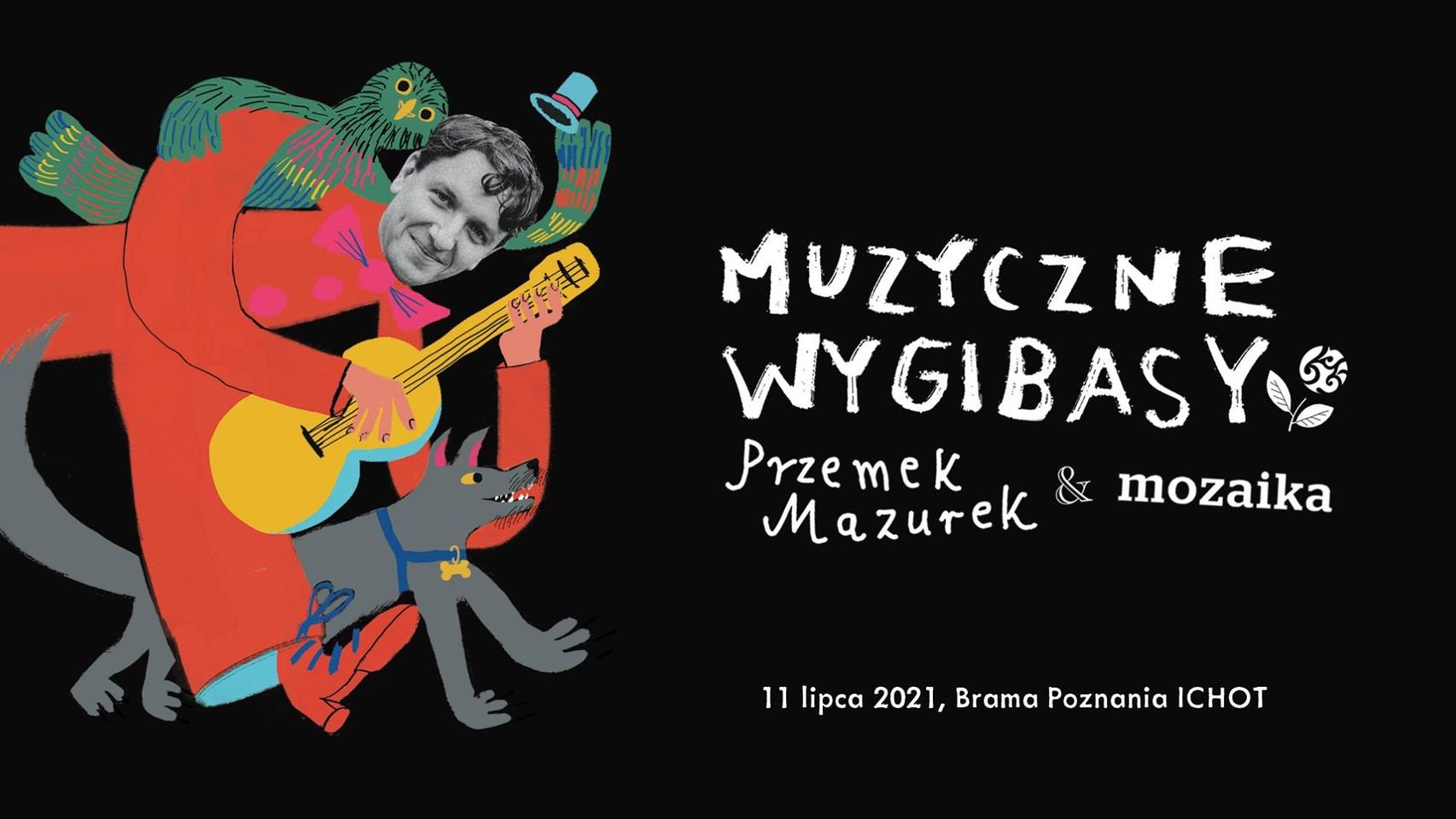 Grafika przedstawia rysunek artysty, grającego na gitarze z wklejonym zdjęciem twarzy oraz tytuł płyty.