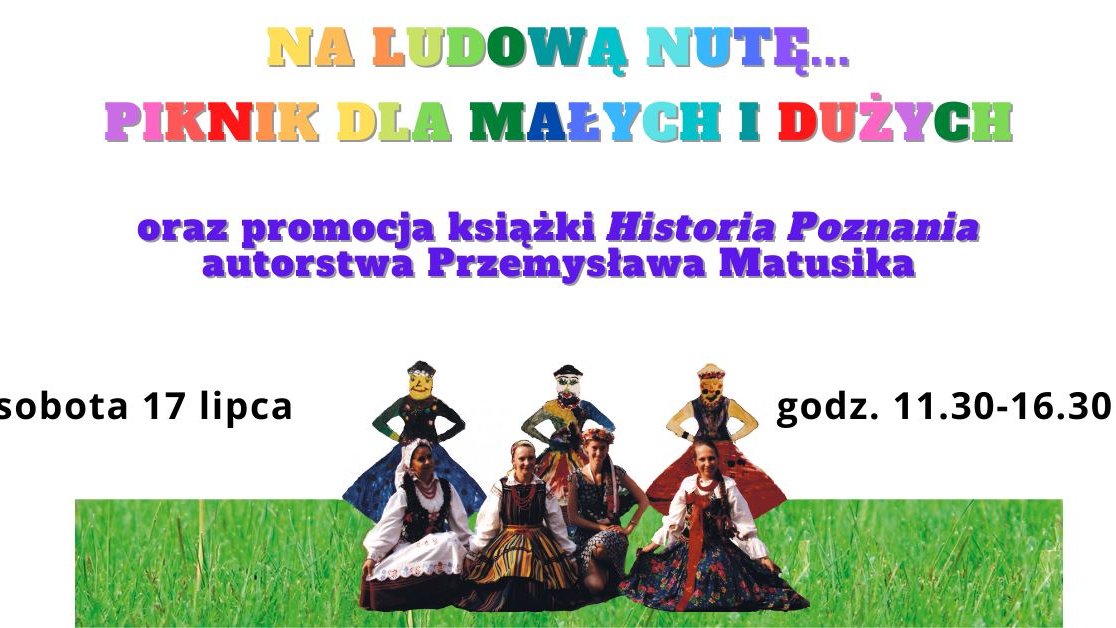 Grafika przedstawia zdjęcie pań w ludowych strojach oraz informacje na temat wydarzenia.