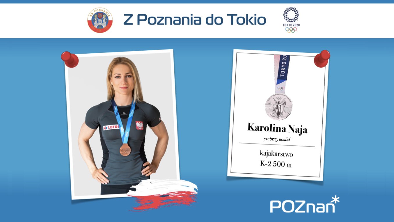 Grafika przedstawia zdjęcie zawodniczki oraz medalu, a także informację o dyscyplinie, w której poznanianka zwyciężyła. - grafika rozmowy