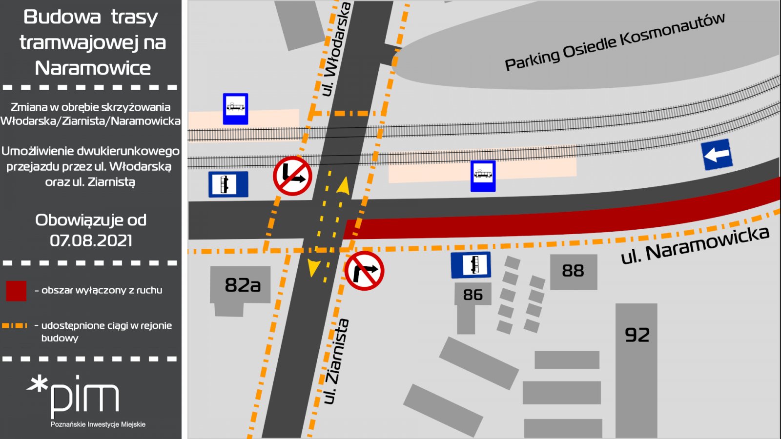 Mapa z zaznaczonymi zmianami w organizacji ruchu