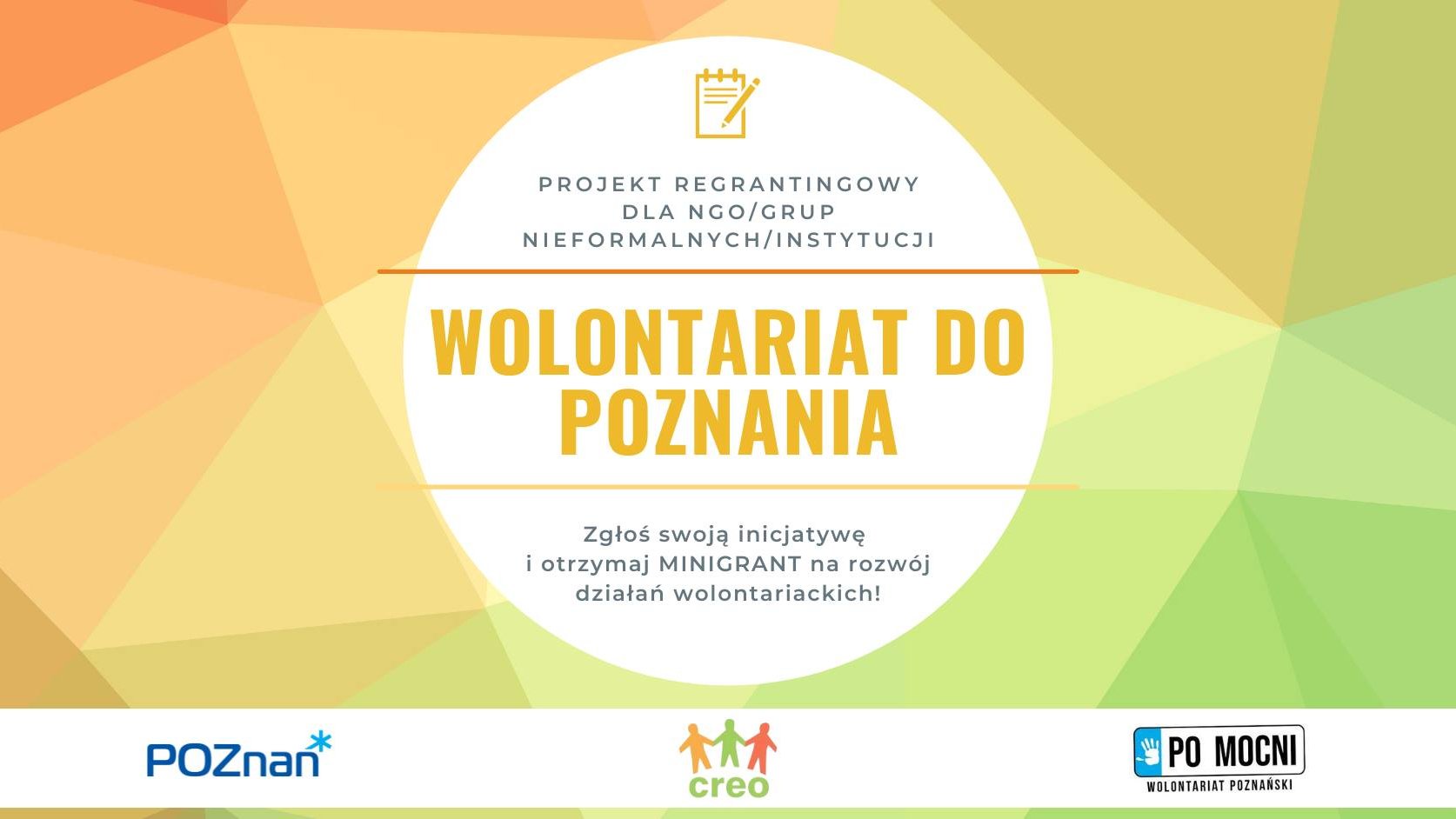 Infografika: zielono-żółte tło, na nim białe koło, w nim najważniejsze informacje dotyczące projektu - grafika rozmowy