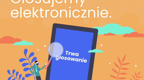 Galeria grafik przedstawia zasady głosowania w PBO. Widać na nich obrazki m.in. ludzi i kalendarza na pomarańczowym tle oraz ważne daty.