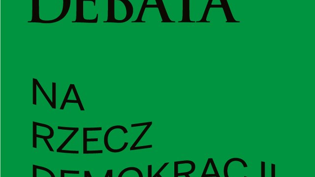 Grafika: zielona plansza zapowiadająca debatę