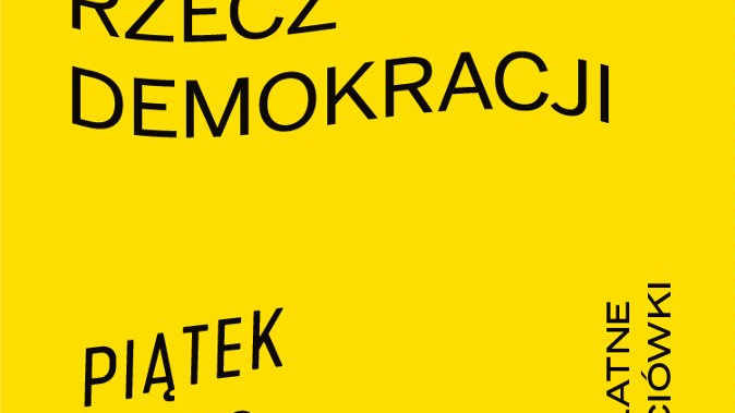 Grafika: żółta plansza zapowiadająca koncert na rzecz demokracji