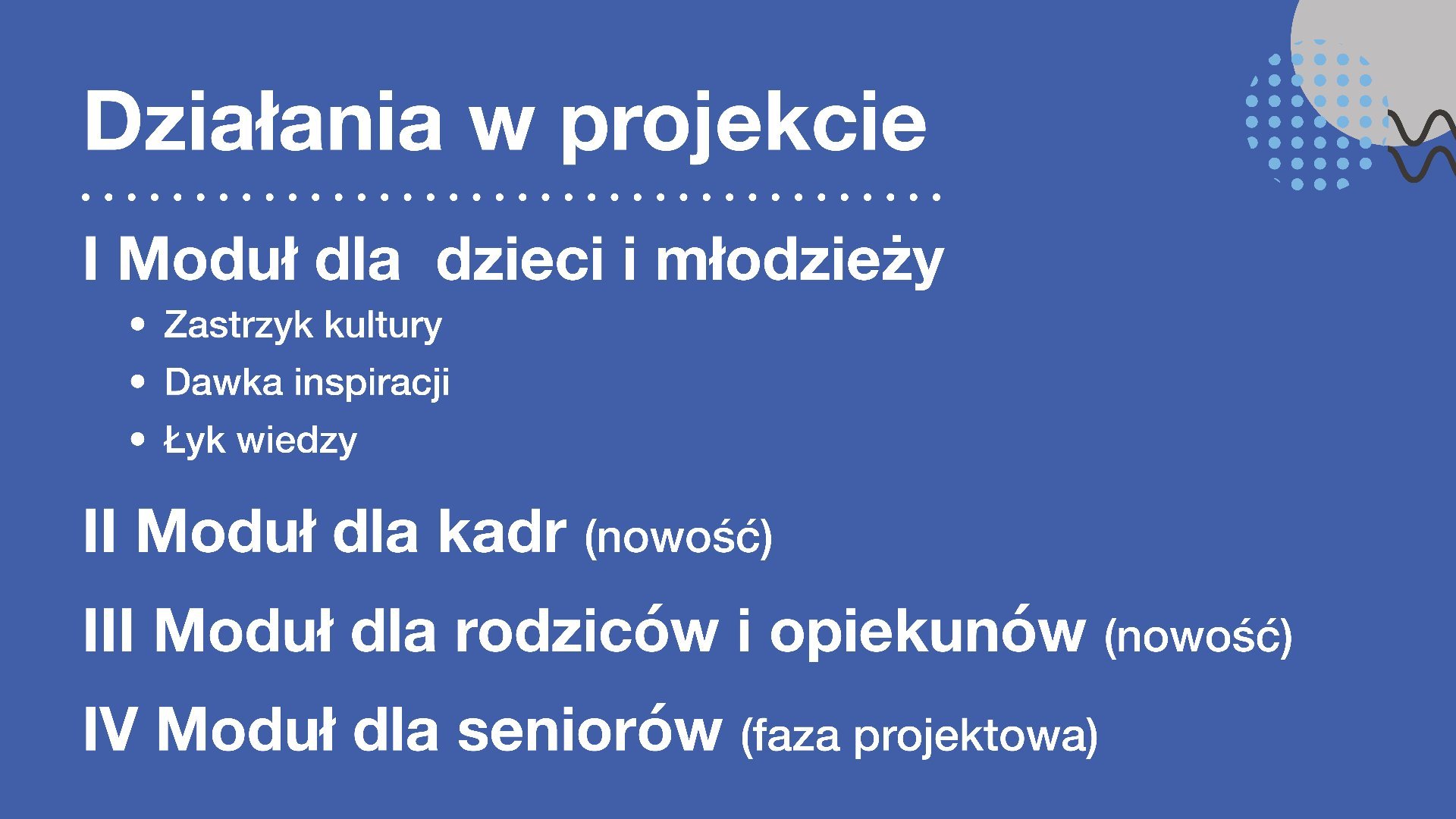 Grafika, na niej najważniejsze działania w projekcie