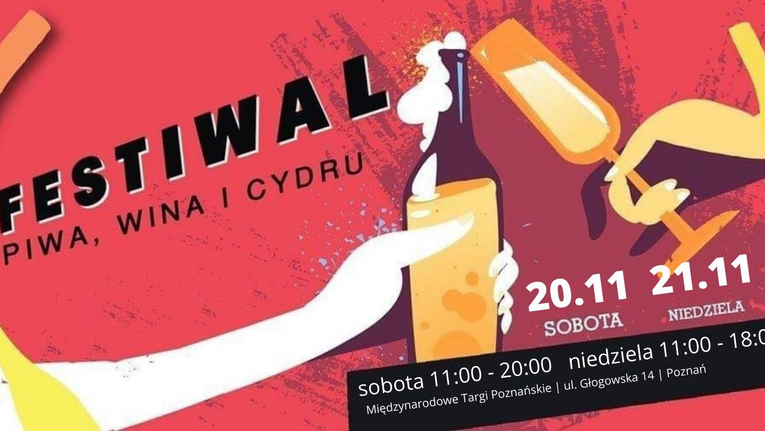 Grafika przedstawia rysunek butelki i kieliszka oraz informacje o festiwalu.