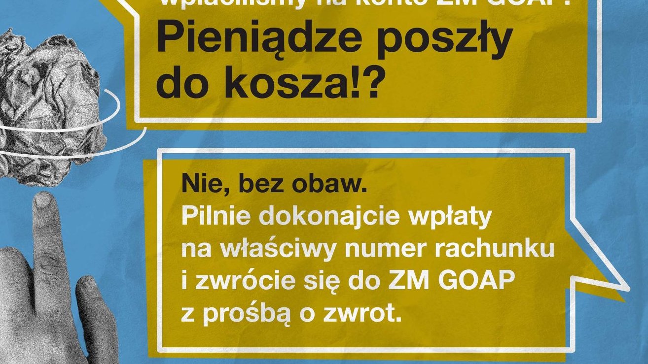 Grafika przedstawia rysunek ręki i kulki z papieru oraz informacje o opłatach za odpady.