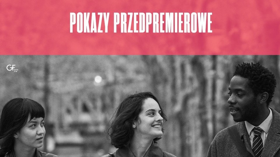 Grafika przedstawia zdjęcie dwóch kobiet i jednego mężczyzny, idących obok siebie oraz informacje o seansie.