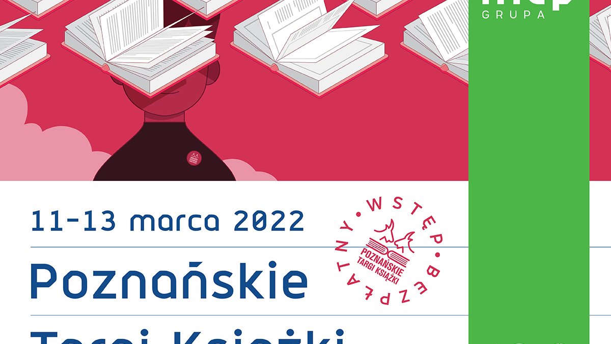 Grafika przedstawia rysunki książek oraz informacje o wydarzeniu.