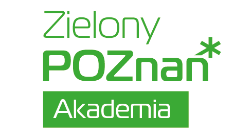 Zielony napisa na białym tle: Zielony Poznań Akademia.