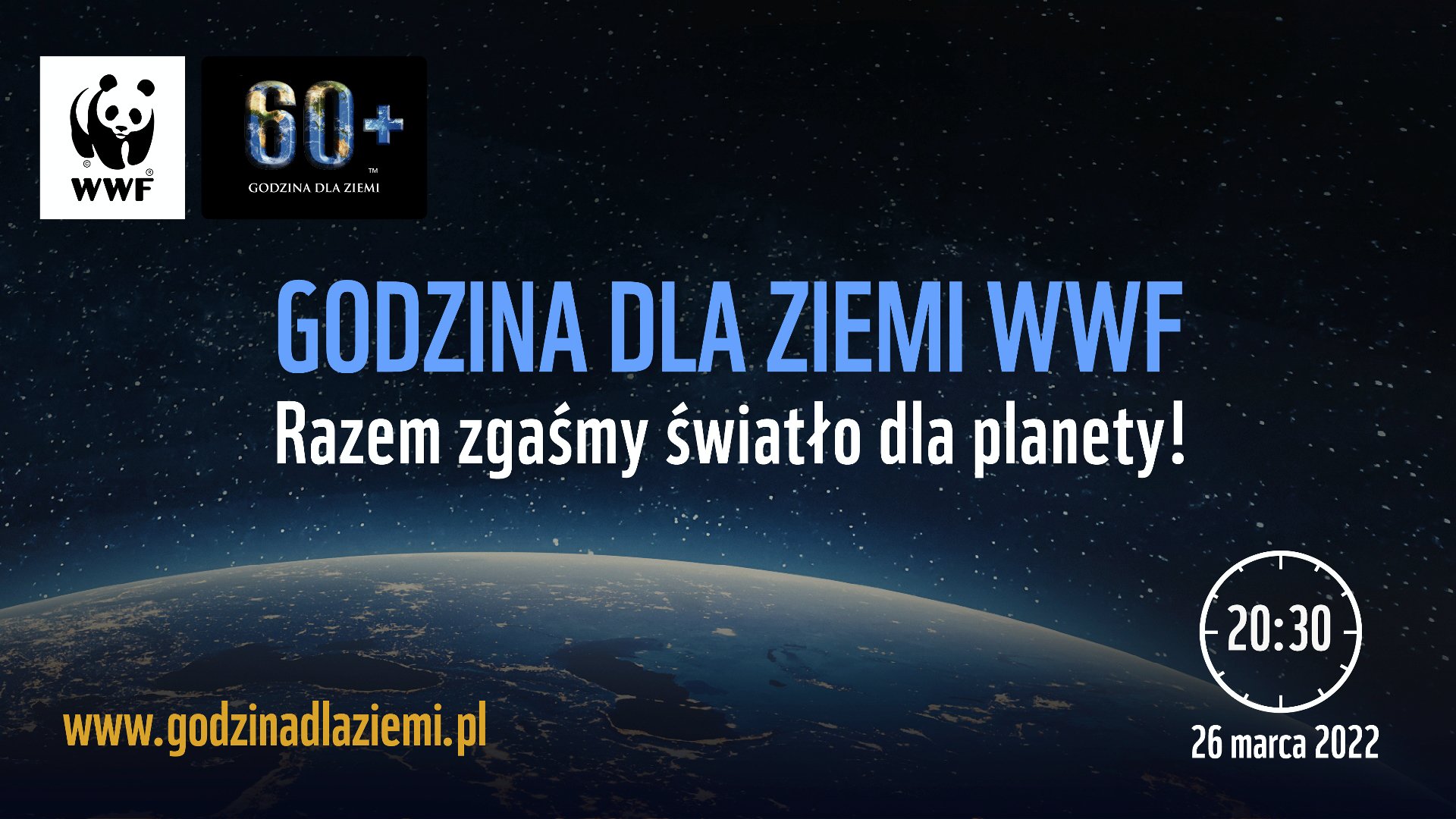 Grafika przedstawia zdjęcie planety ziemi oraz gwiazd, a także informacje o akcji i logo Fundacji WWF. - grafika rozmowy