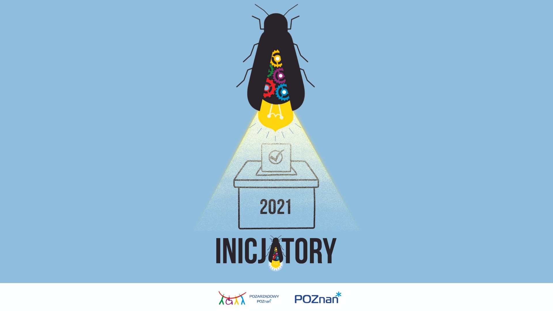 Grafika: kolorowy świetlik na błękitnym tle, pod nim napis: inicjatory 2021 - grafika rozmowy