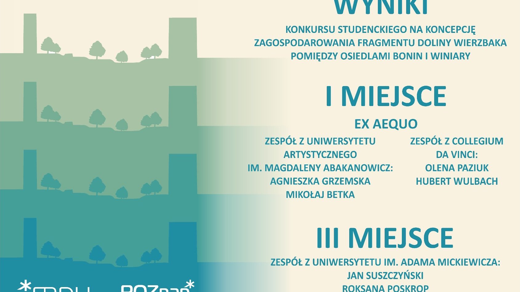 Plansza z informacjami kto został nagrodzony w konkursie na zagospodarowanie doliny Wierzbaka