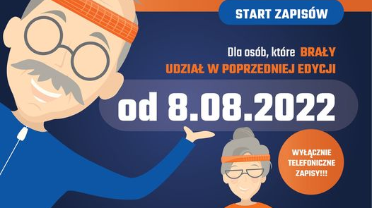 Grafika - schematyczne rysunki seniora i seniorki, obok najważniejsze informacje o wydarzeniu