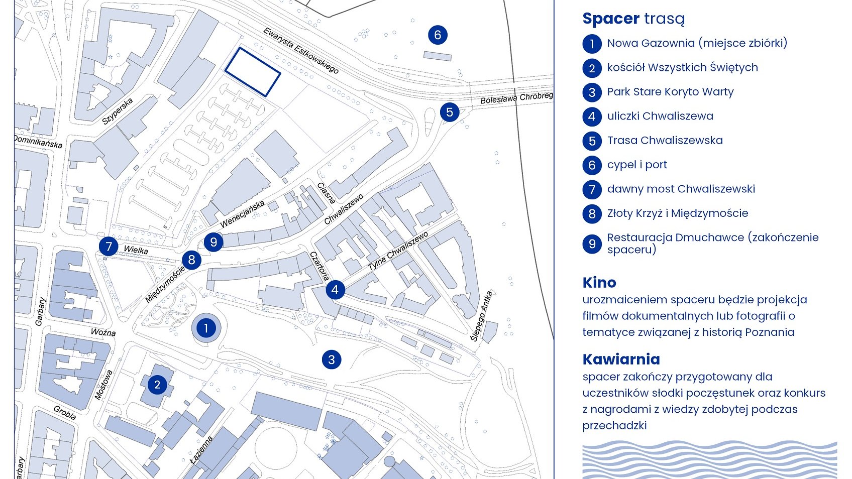 Mapa z zaznaczonymi punktami zwiedzenia podczas wydarzenia.