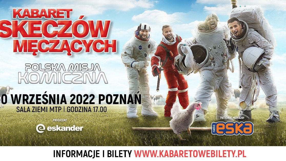 Plakat z czterema kabareciarzami oraz napisami