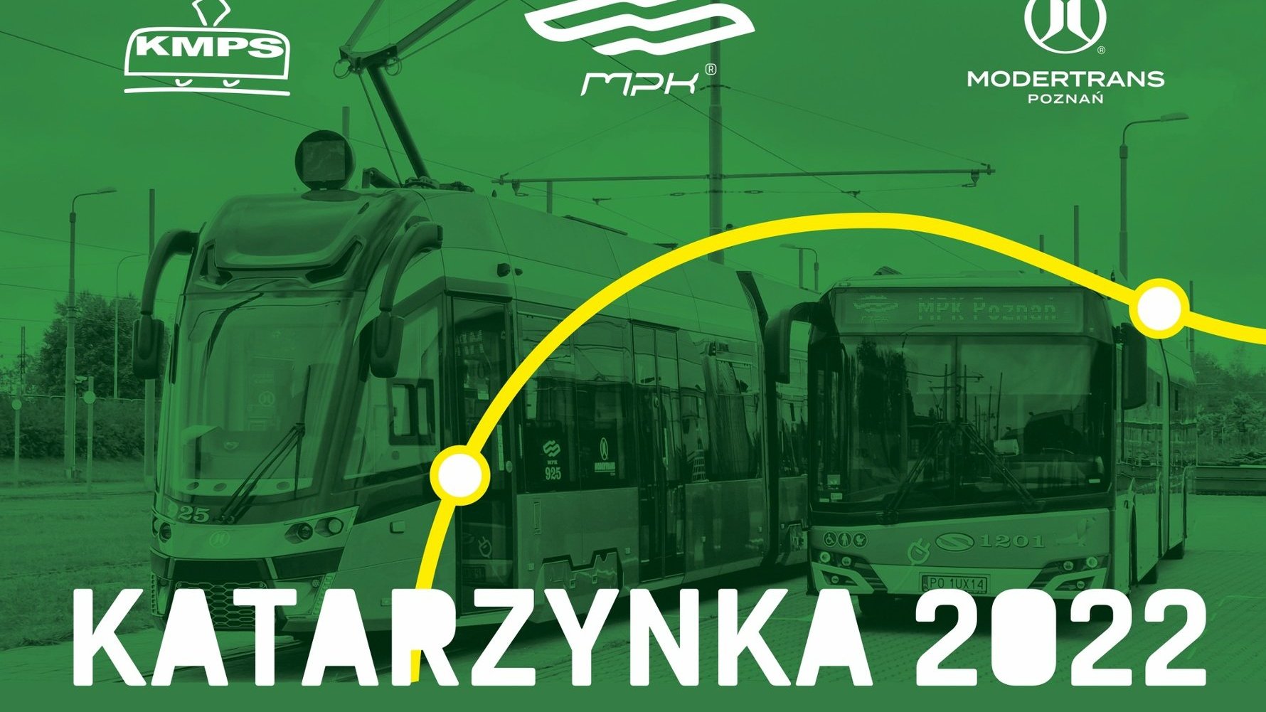 Plakat z tramwajem oraz nazwą wydarzenia