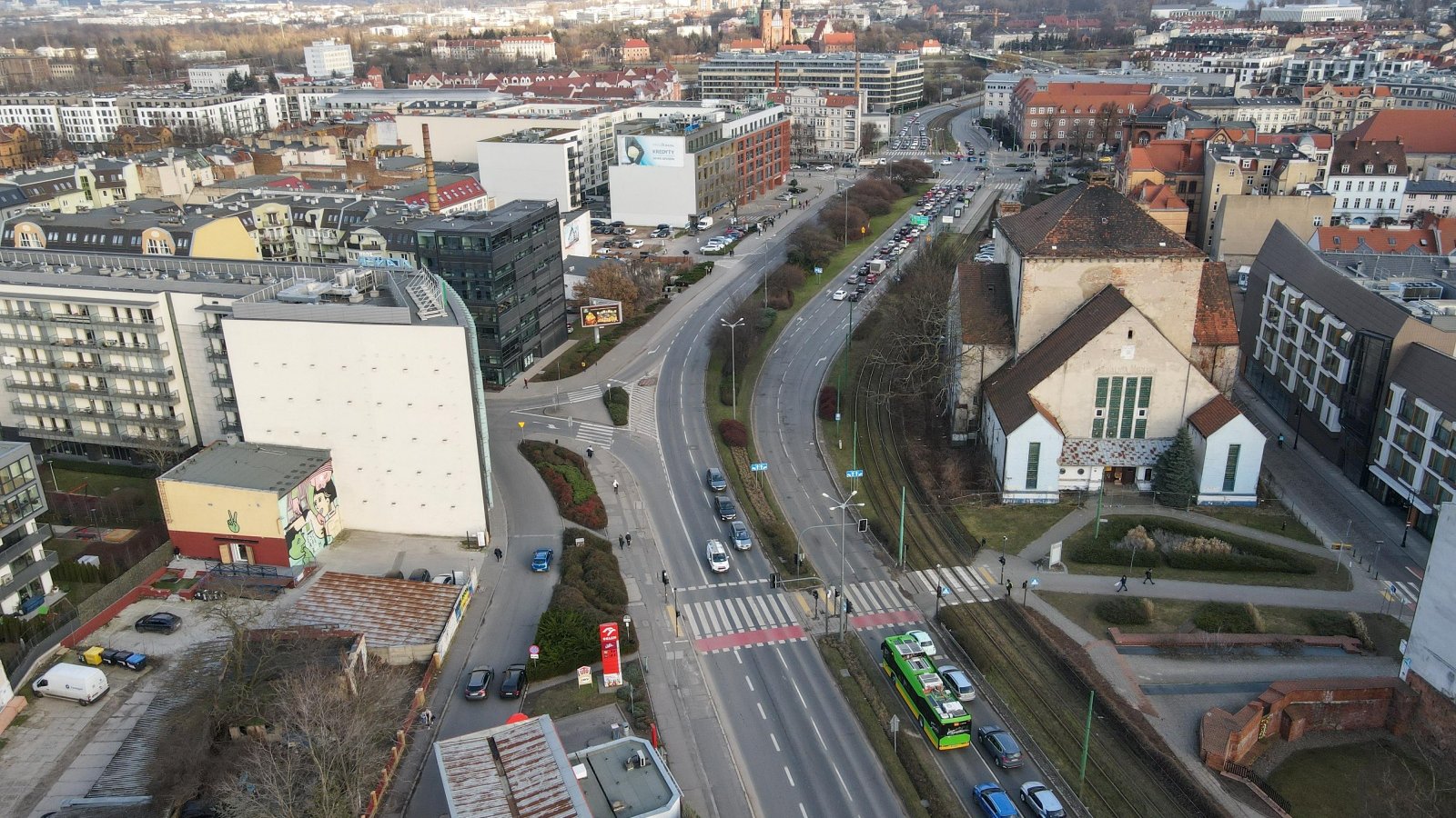 Widok z lotu ptaka na ul. Wolnica, Małe Garbary i Estkowskiego