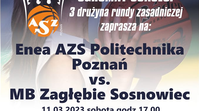 Grafika z informacjami o wydarzeniu oraz zdjęciem koszykarki z piłką w tle