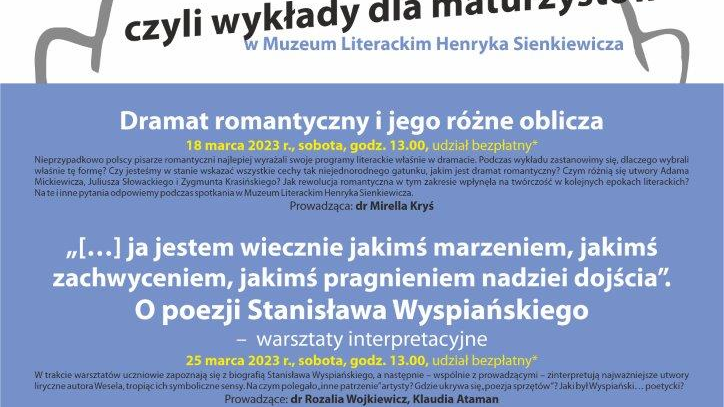 Plakat z informacjami o przygotowanych dla maturzystów zajęciach