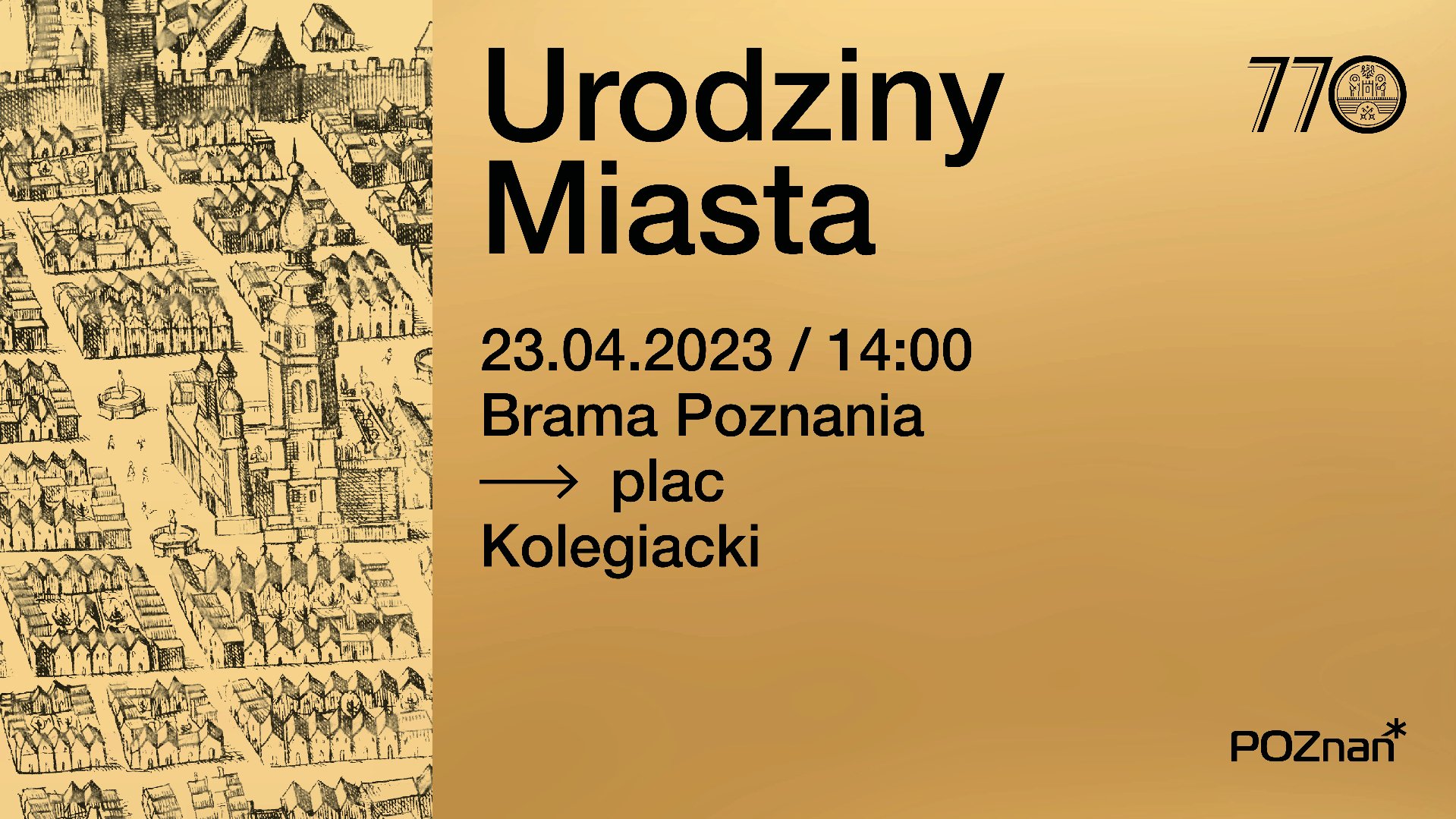 Grafika: rysunek Poznania i najważniejsze informacje o urodzinach Miasta - grafika rozmowy