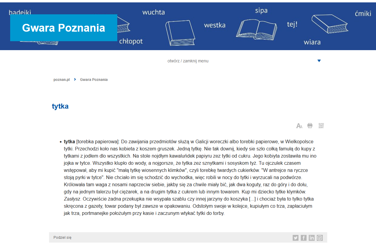 Zdjęcie przedstawia stronę poznan.pl z hasłem ze słownika gwary poznańskiej. - grafika rozmowy