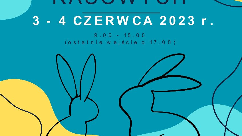 Grafika z informacjami o wydarzeniu oraz elementami graficznymi - królikami