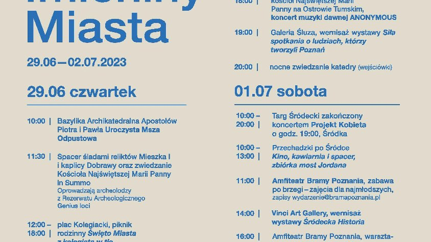 Program obchodów na Ostrowie Tumskim i Śródce.