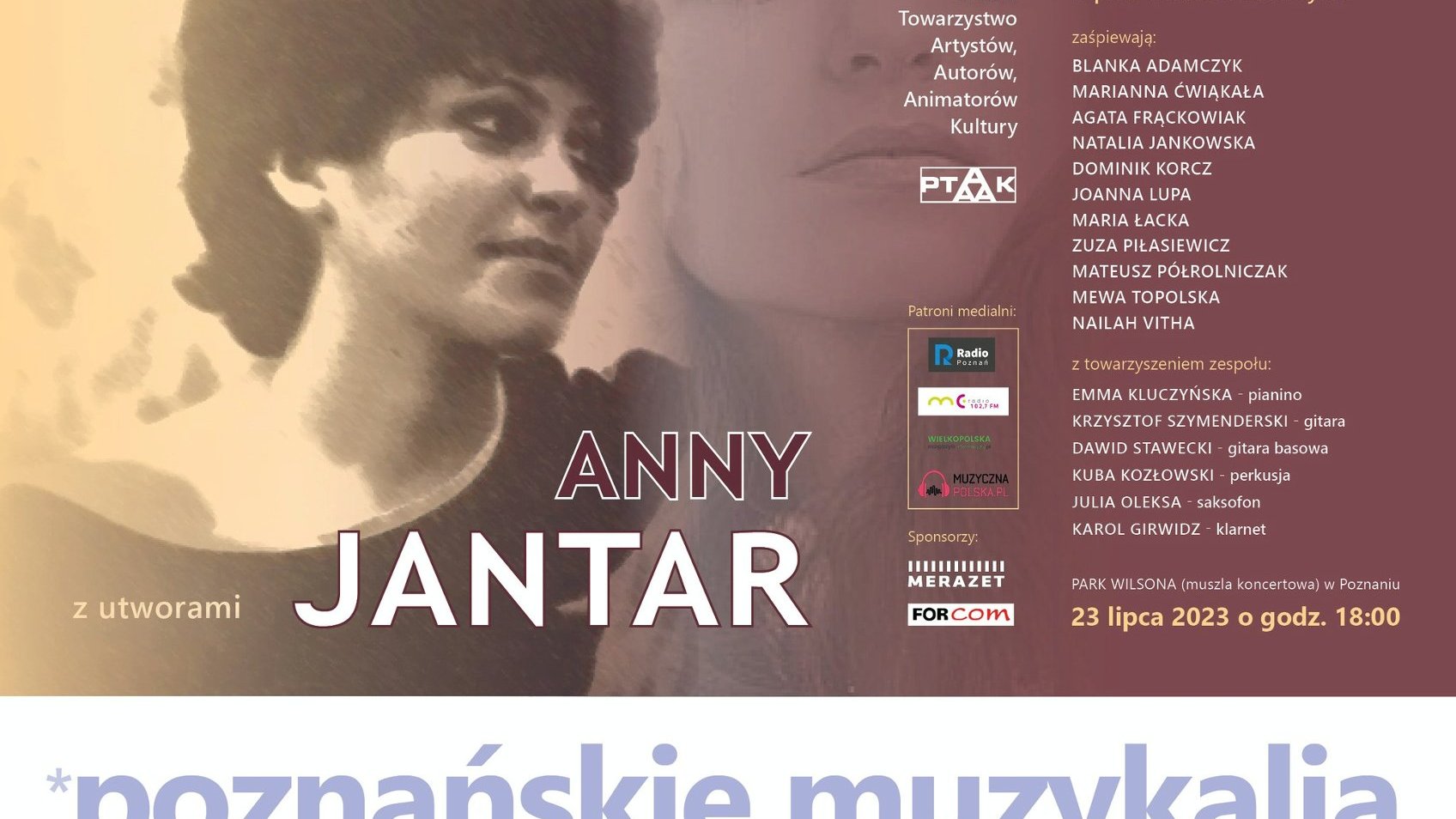 Plakat: zdjęcie Anny Jantar, obok najwazniejsze informacje o wydarzeniu