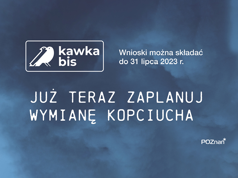 Grafika z granatowym tłem zadymionym, logiem programu z ptakami oraz hasłem "Już teraz zaplanuj wymianę kopciucha" - grafika rozmowy