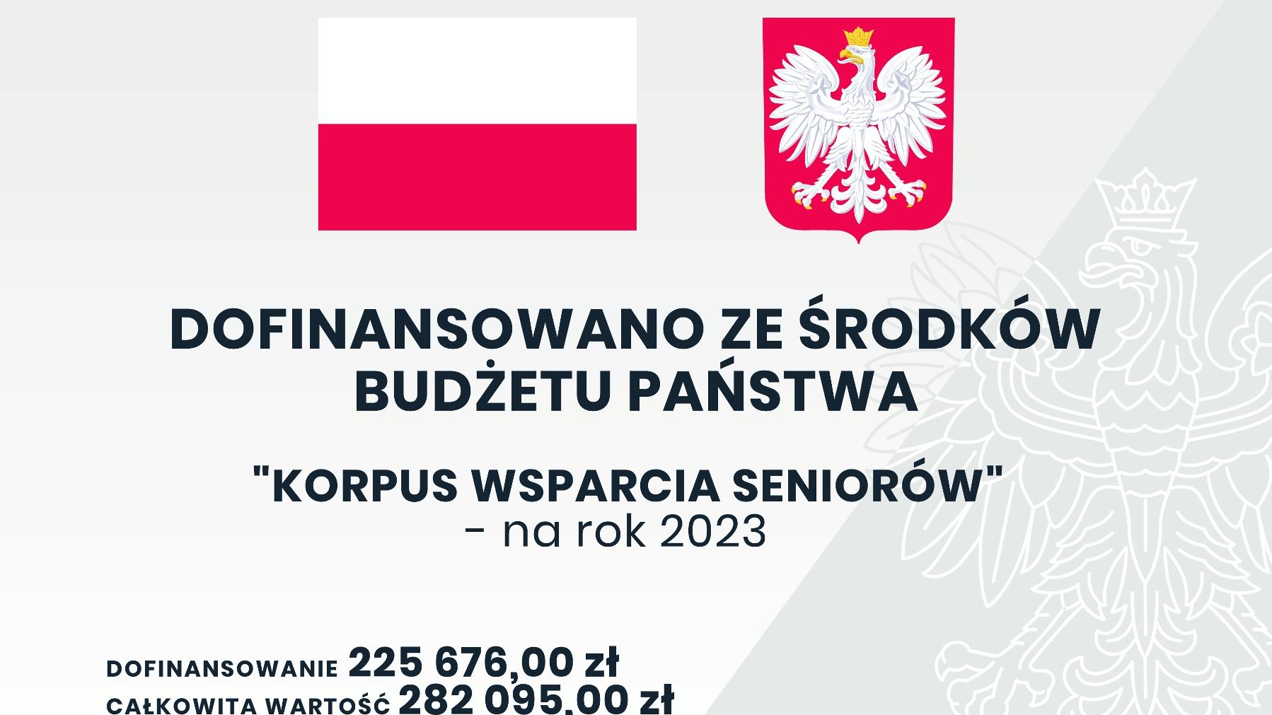 Grafika z dofinansowaniem oraz flagą i godłem Polski