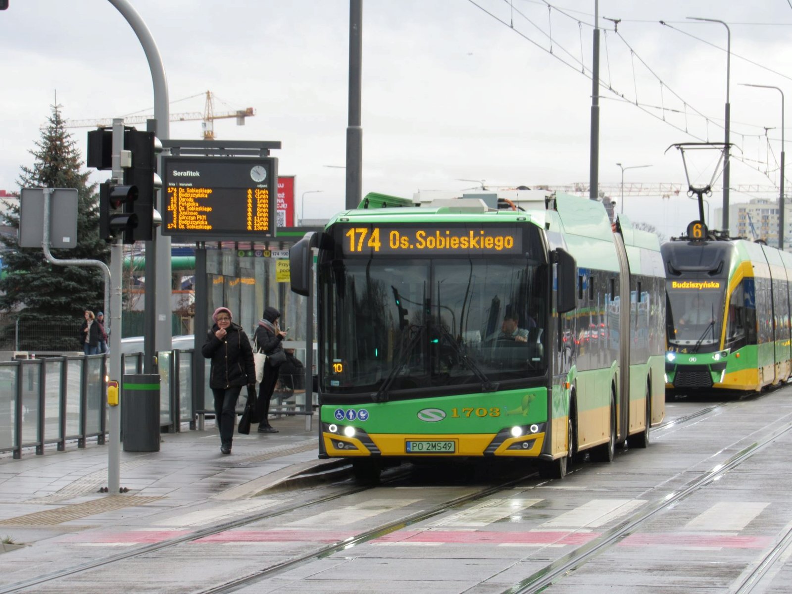 Autobus i tramwaj na przystanku podwójnym "Serafitek" - grafika rozmowy