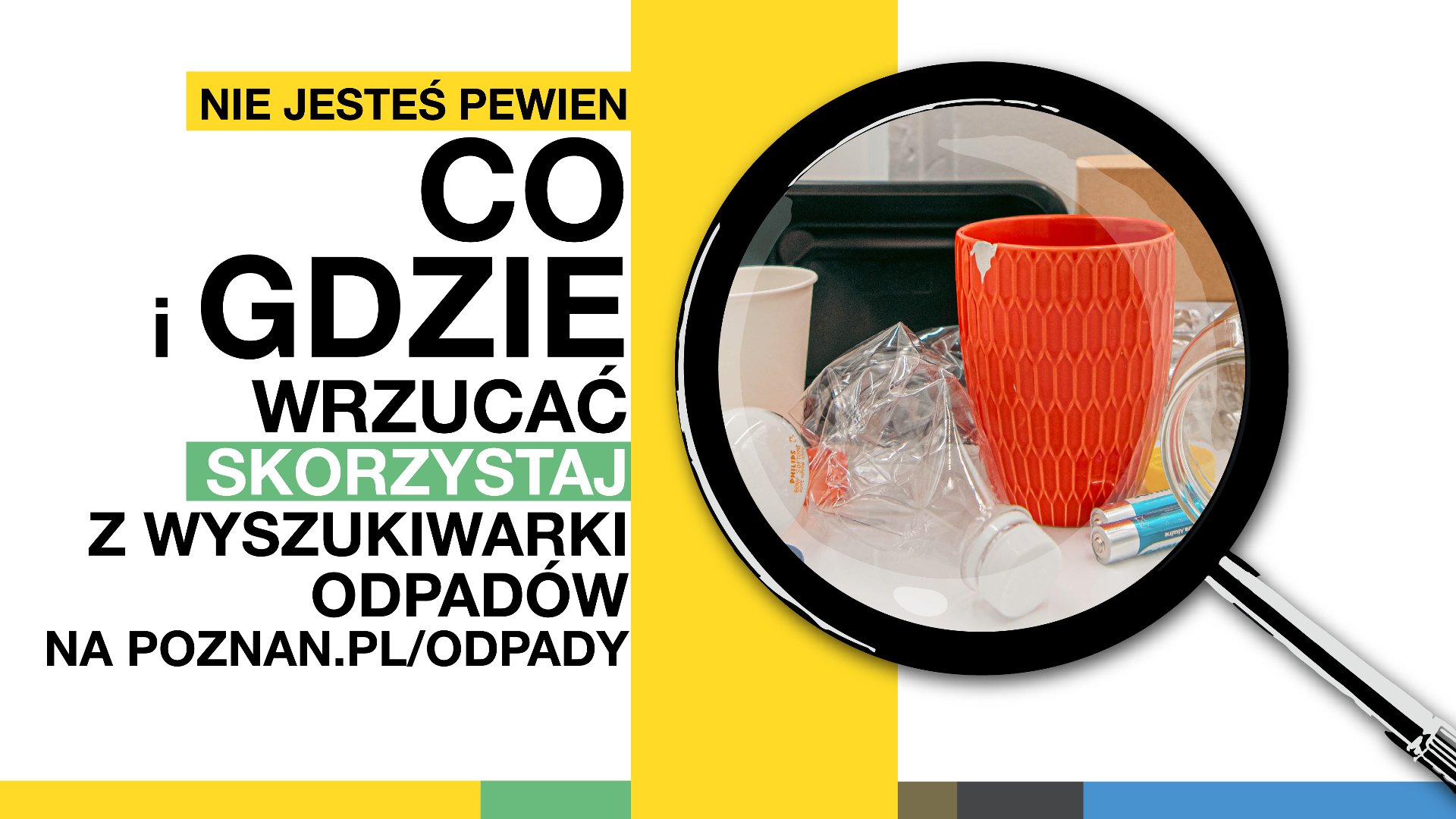 Grafika przedstawia zdjęcie różnych odpadó, m.in. plastikową butelkę, długopis, kubek oraz informację tekstową. - grafika rozmowy