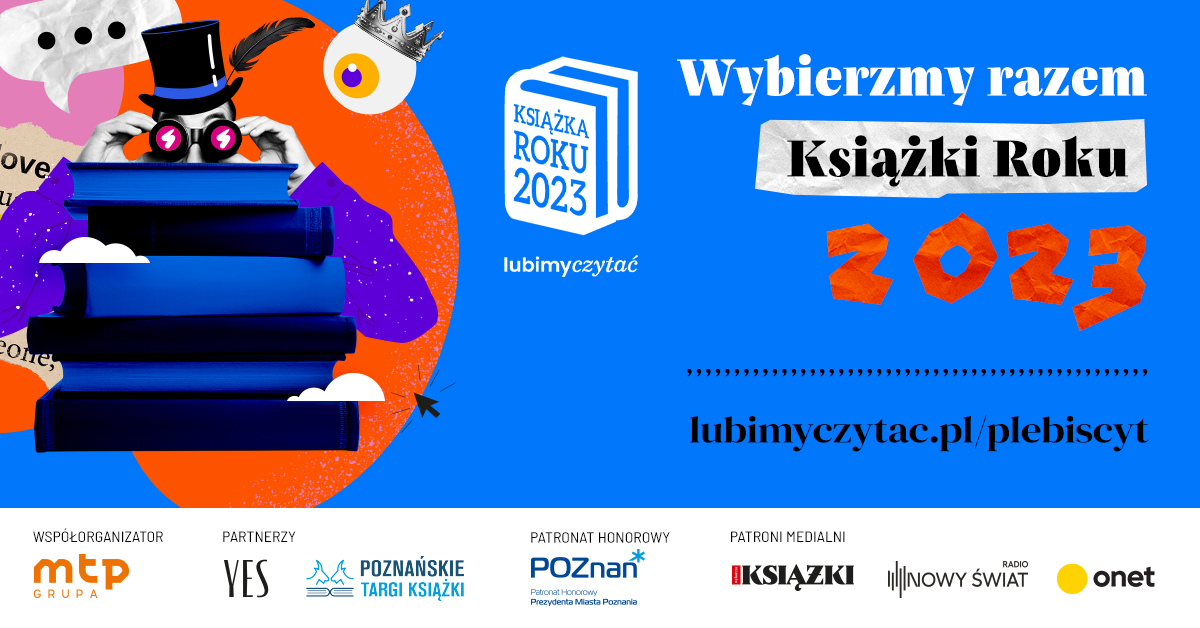 Grafika przedstawia informacje o plebiscycie i rysunek książek. - grafika rozmowy