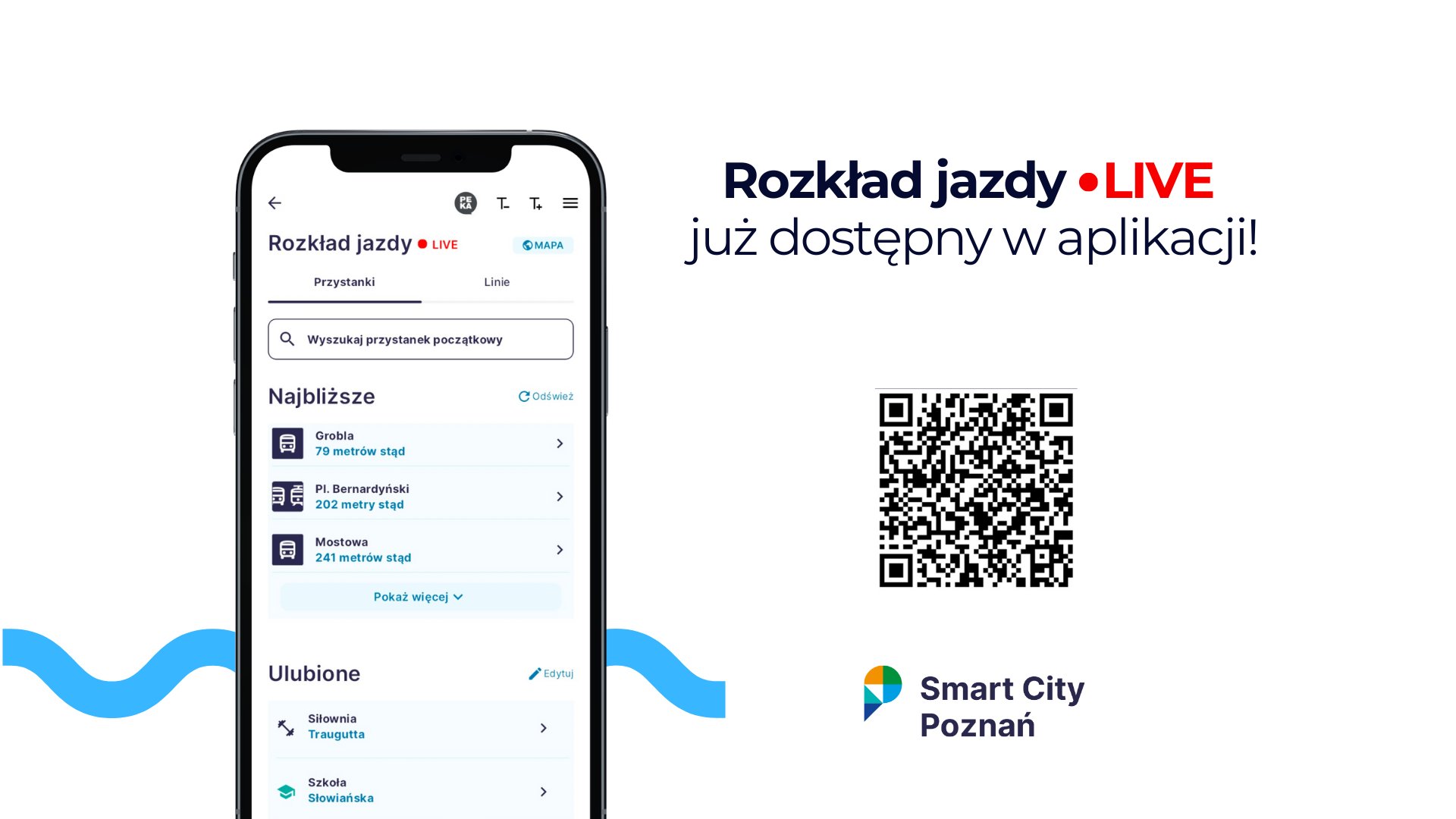 Grafika z najważniejszymi informacjami dotyczącymi Rozkładu Jazdy Live.