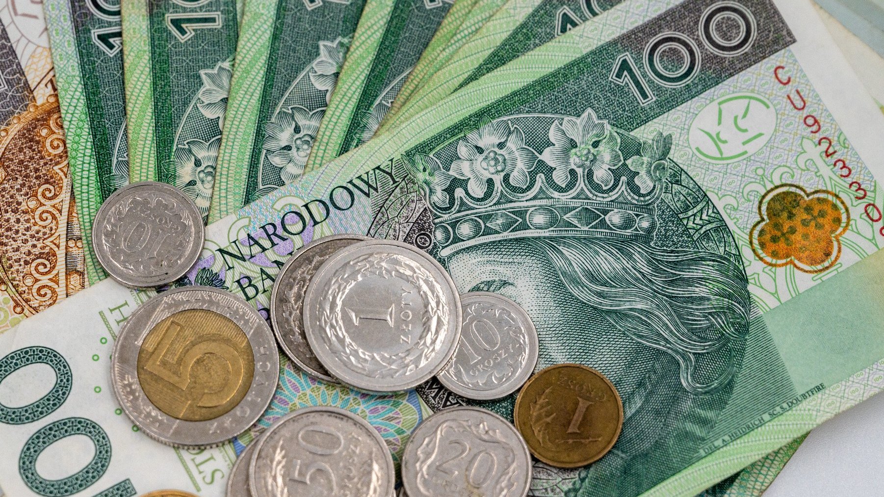 Zdjęcie przedstawia polskie banknoty i monety. - grafika rozmowy