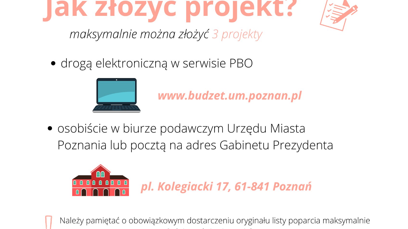 Grafika przedstawia informacje jak złożyć projekt do pbo.