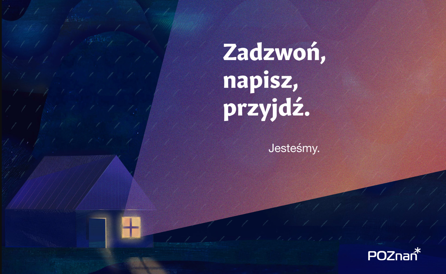 Grafika z ryzunkiem domu i napisem: zadzwoń, napisz, przyjdź - jesteśmy - grafika rozmowy