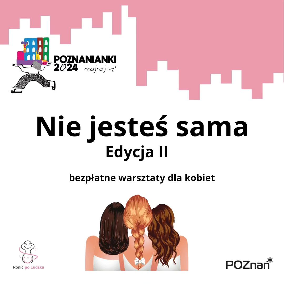 Grafika: hasło PTK, tytuł warsztatów i rysunek trzzech kobiet - grafika rozmowy