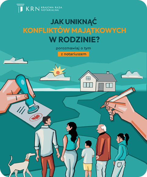 Plakat z tytułem akcji oraz grafiką z rękami z pieczątką i długopisem oraz osoby tworzące rodzinę z psem - grafika rozmowy